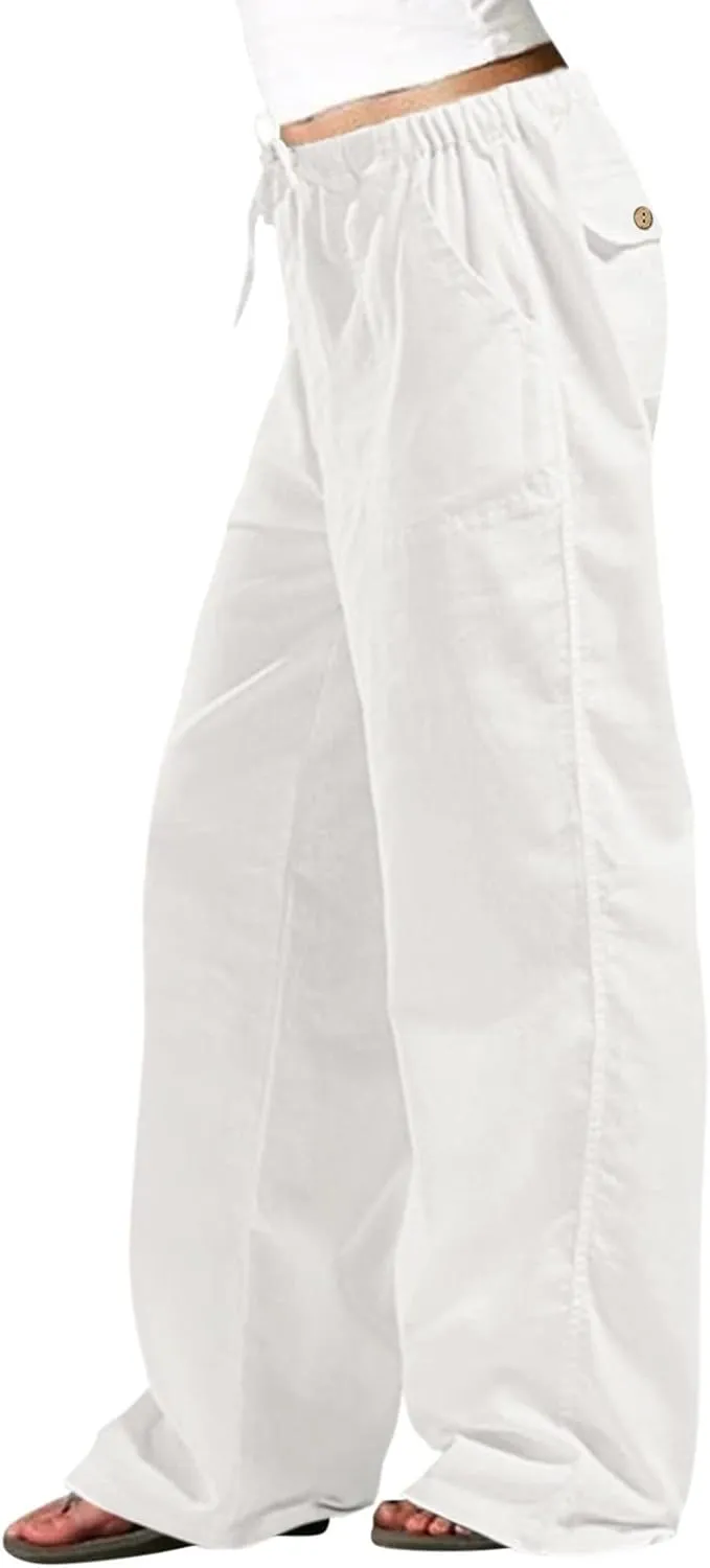 GOKKILRW Cotton Linen Pants Women Wide Leg Flowy Loose Palazzo Trousers Casual High Waist Slacks 2025 Beach Vacation Outfits