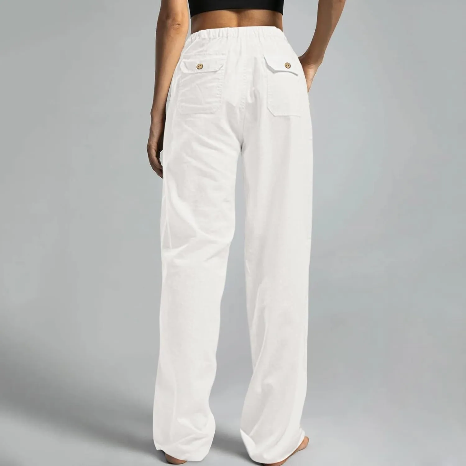 GOKKILRW Cotton Linen Pants Women Wide Leg Flowy Loose Palazzo Trousers Casual High Waist Slacks 2025 Beach Vacation Outfits