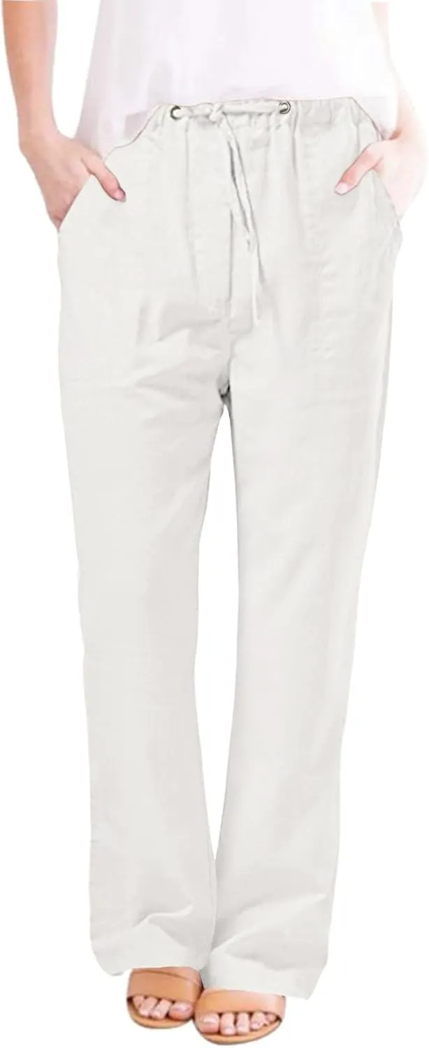 GOKKILRW Cotton Linen Pants Women Wide Leg Flowy Loose Palazzo Trousers Casual High Waist Slacks 2025 Beach Vacation Outfits