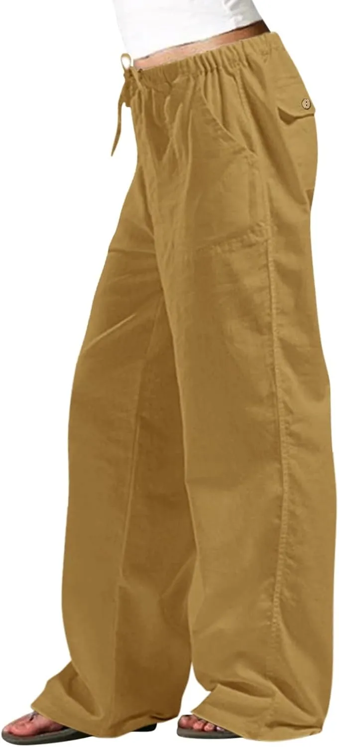 GOKKILRW Cotton Linen Pants Women Wide Leg Flowy Loose Palazzo Trousers Casual High Waist Slacks 2025 Beach Vacation Outfits