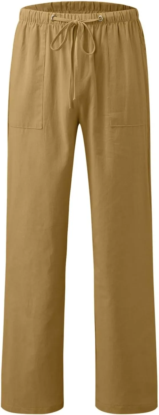GOKKILRW Cotton Linen Pants Women Wide Leg Flowy Loose Palazzo Trousers Casual High Waist Slacks 2025 Beach Vacation Outfits