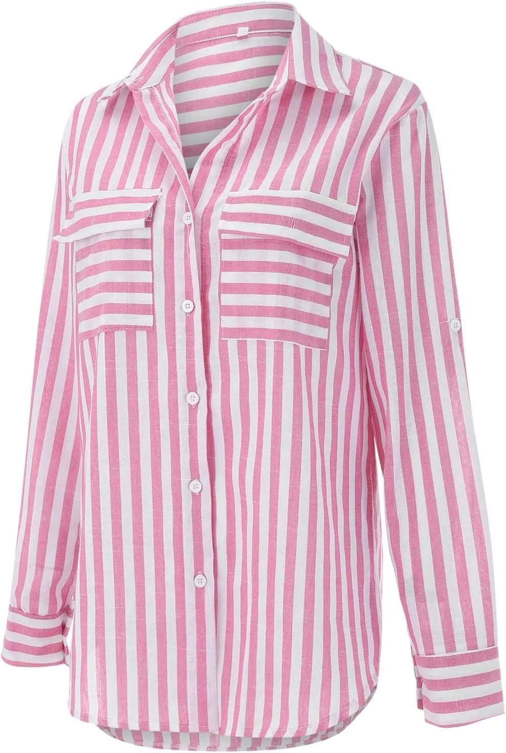 GOKKILRW Womens Button Down Casual Shirts Cotton Linen 2024 Trendy Striped Dressy Blouses Long Sleeve Loose Fit Tops Pockets