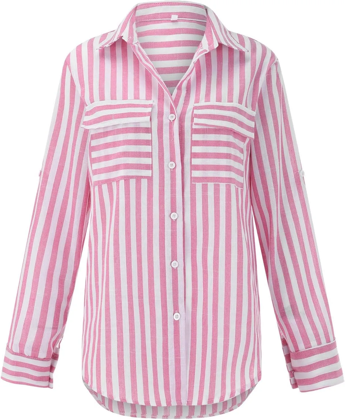 GOKKILRW Womens Button Down Casual Shirts Cotton Linen 2024 Trendy Striped Dressy Blouses Long Sleeve Loose Fit Tops Pockets