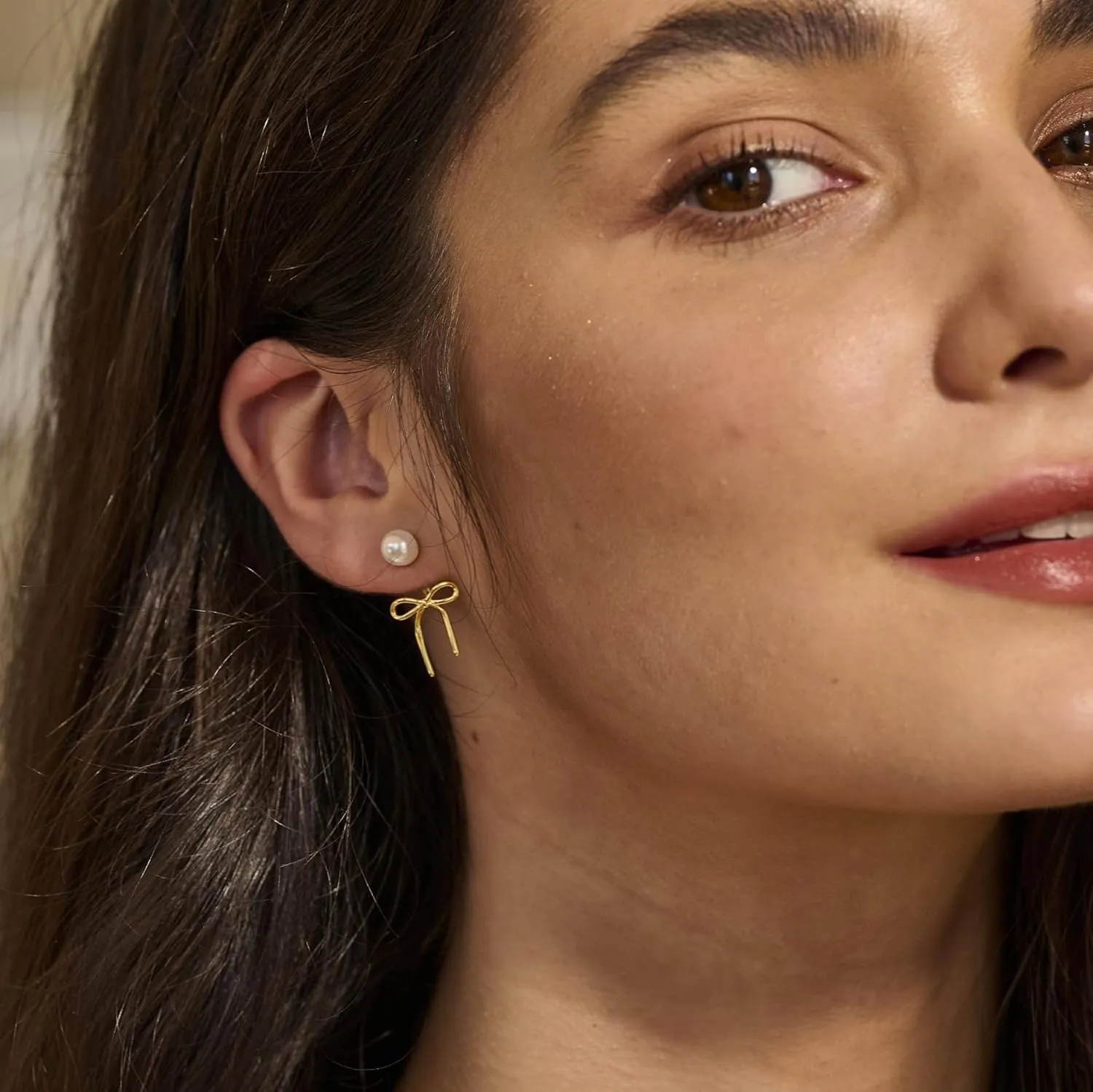 Gold Bow Earrings for Women Pearl Bow Hoop Earring for Women Trendy Lightweight Ribbon Earrings,Cute Heart Bowknot Jewelry for Multiple Piercing