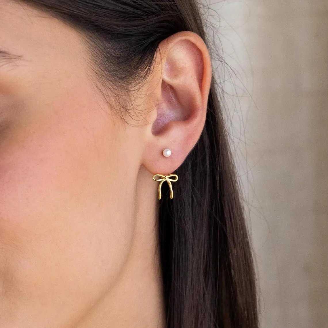 Gold Bow Earrings for Women Pearl Bow Hoop Earring for Women Trendy Lightweight Ribbon Earrings,Cute Heart Bowknot Jewelry for Multiple Piercing