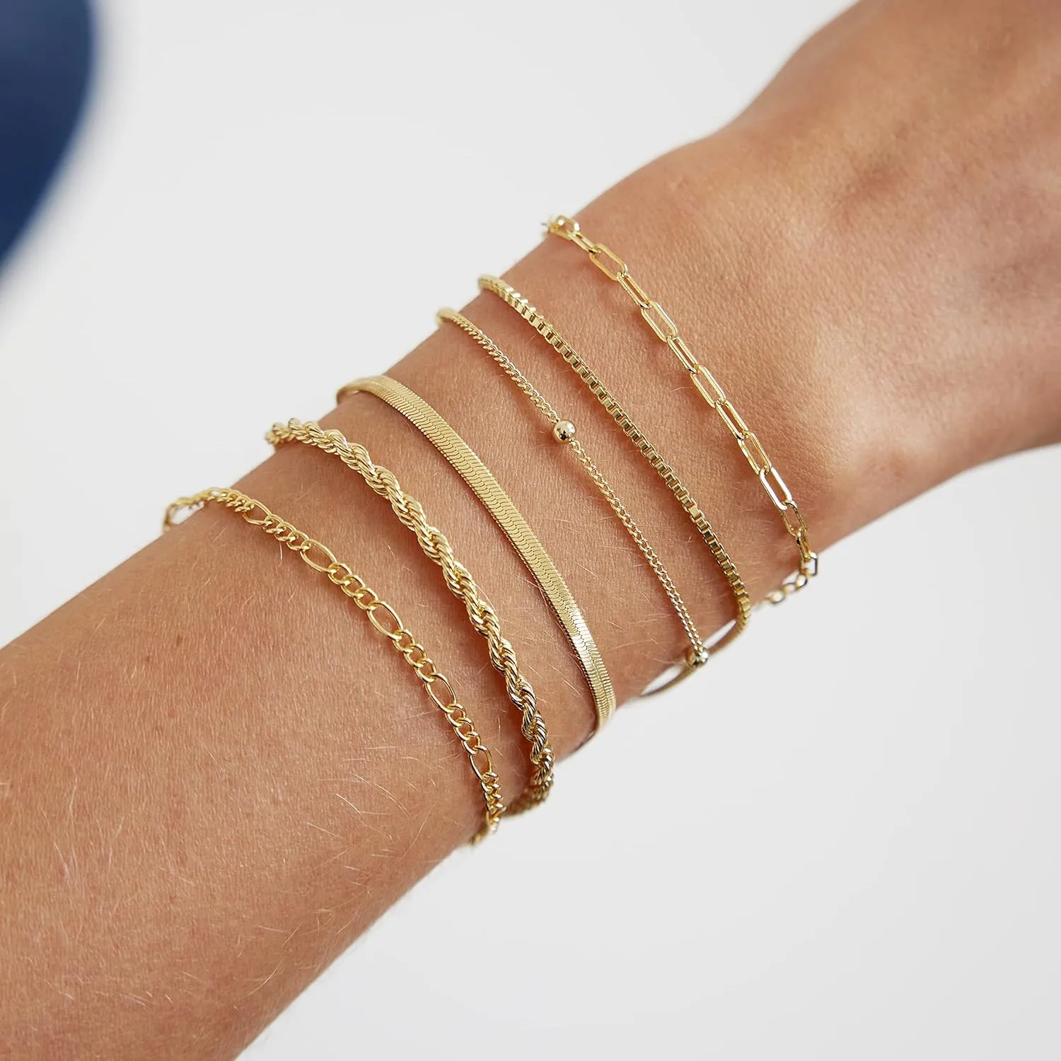 Gold Bracelets for Women Gold Chain Bracelet Sets for Women 14K Gold Plated Dainty Link Paperclip Bracelets Cuba Stackable