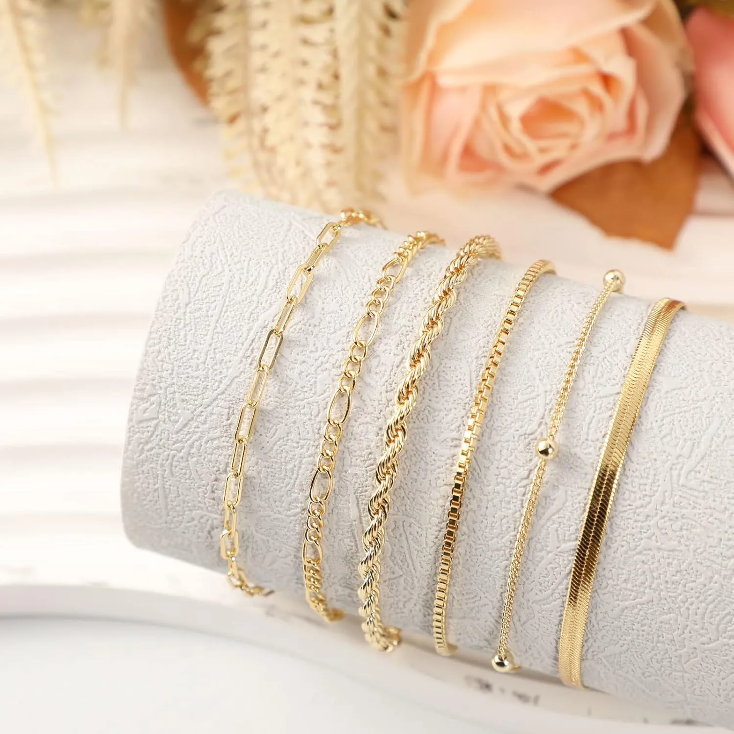 Gold Bracelets for Women Gold Chain Bracelet Sets for Women 14K Gold Plated Dainty Link Paperclip Bracelets Cuba Stackable