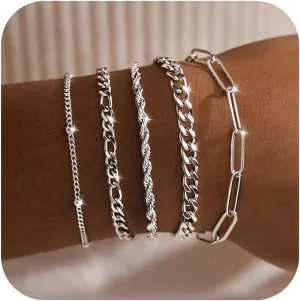 Gold Bracelets for Women,Dainty Bracelets Set for Women Trendy, Gold Bracelets Stack With Beaded, Cuban, Paperclip, Heart, Snake, Rope, Pearl, Cross, Hand Chain, Silver Jewelry Gifts for Women Christmas