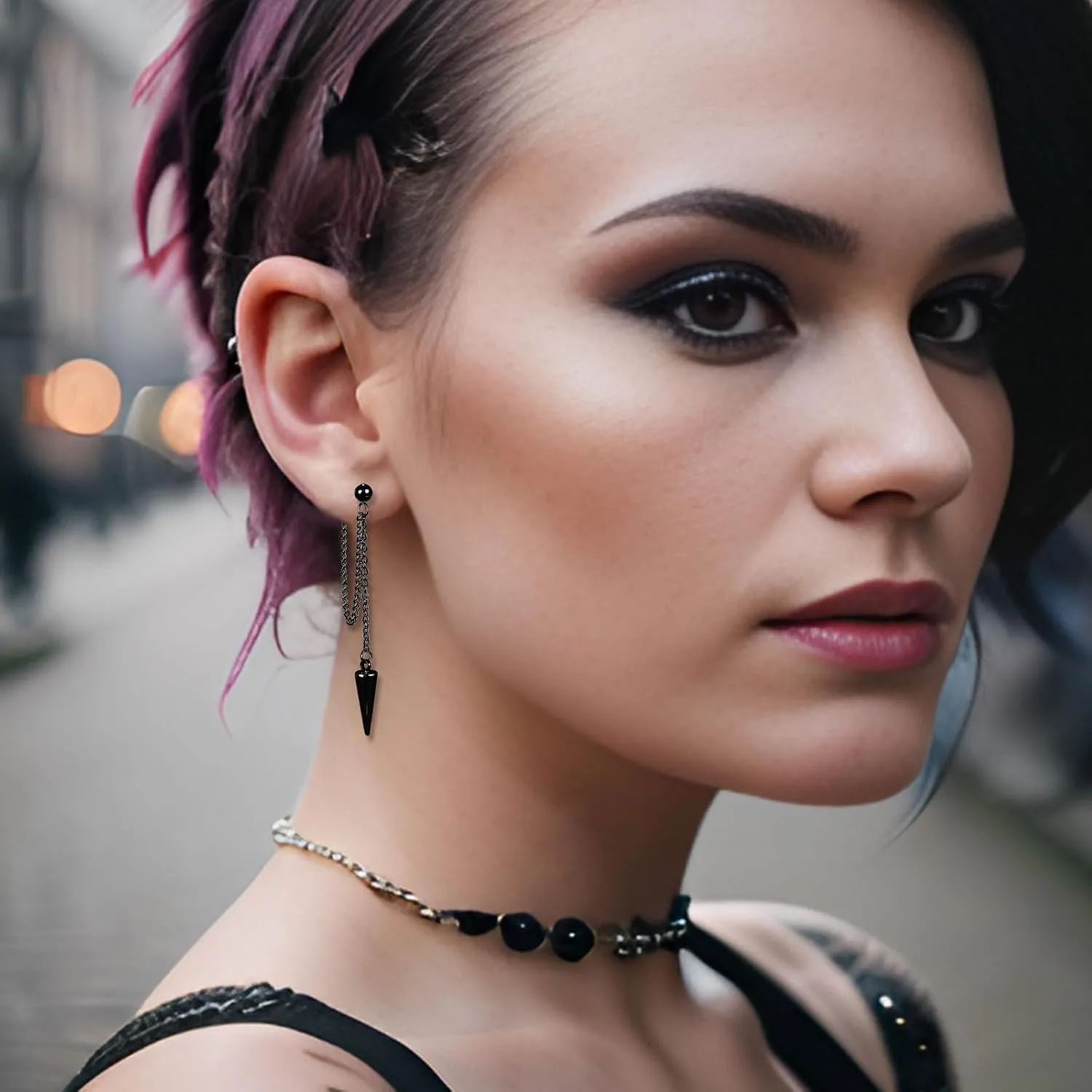 Gold Chain Earrings for Women Irregular Bar Spike Drop Dangle Earrings Long Threader Earring Dangly Tassel Earrings Stainless Steel Black Spike Steampunk Gothic Punk Earrings Jewelry