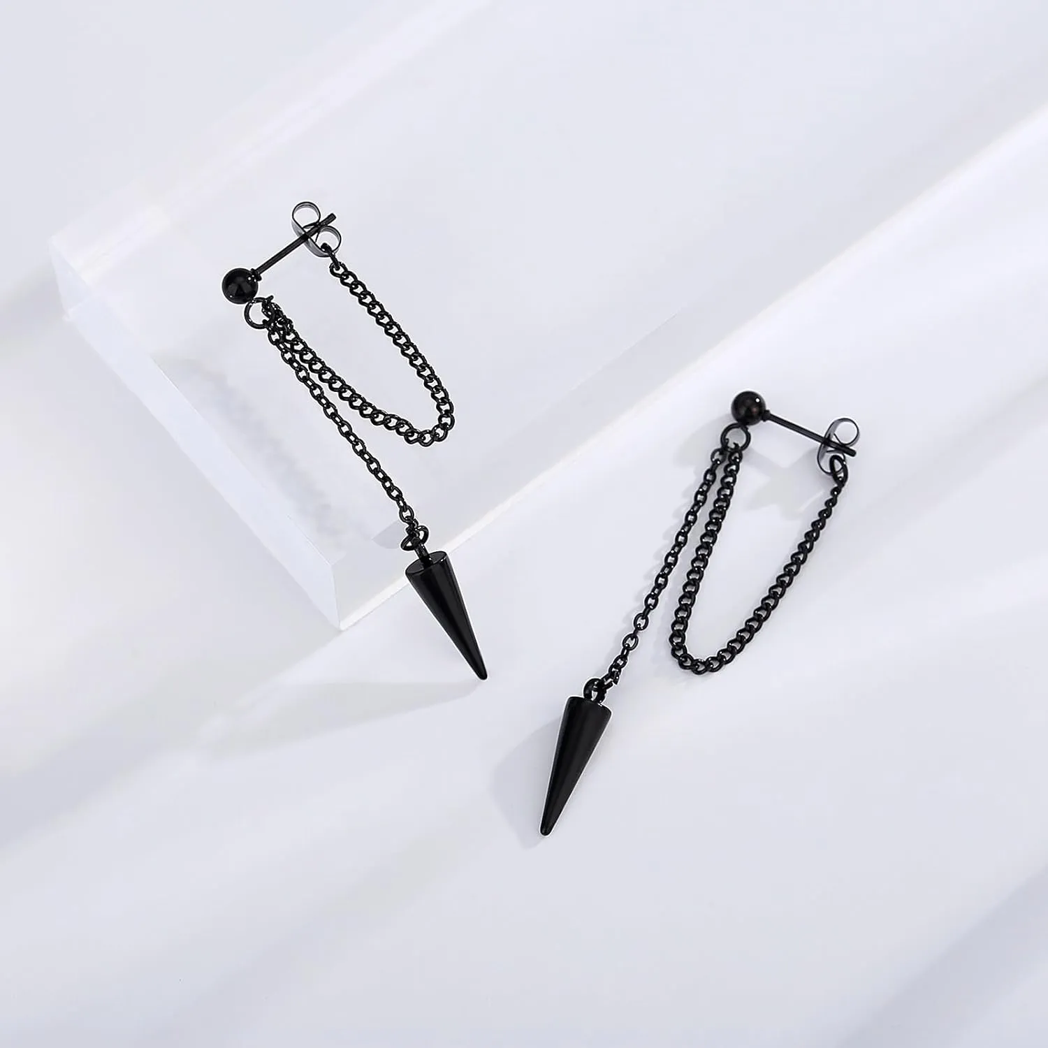 Gold Chain Earrings for Women Irregular Bar Spike Drop Dangle Earrings Long Threader Earring Dangly Tassel Earrings Stainless Steel Black Spike Steampunk Gothic Punk Earrings Jewelry