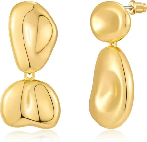 Gold Hammered Dangle Earrings For Women Chunky Statement Irregular Drops Asymmetric Boho Earrings