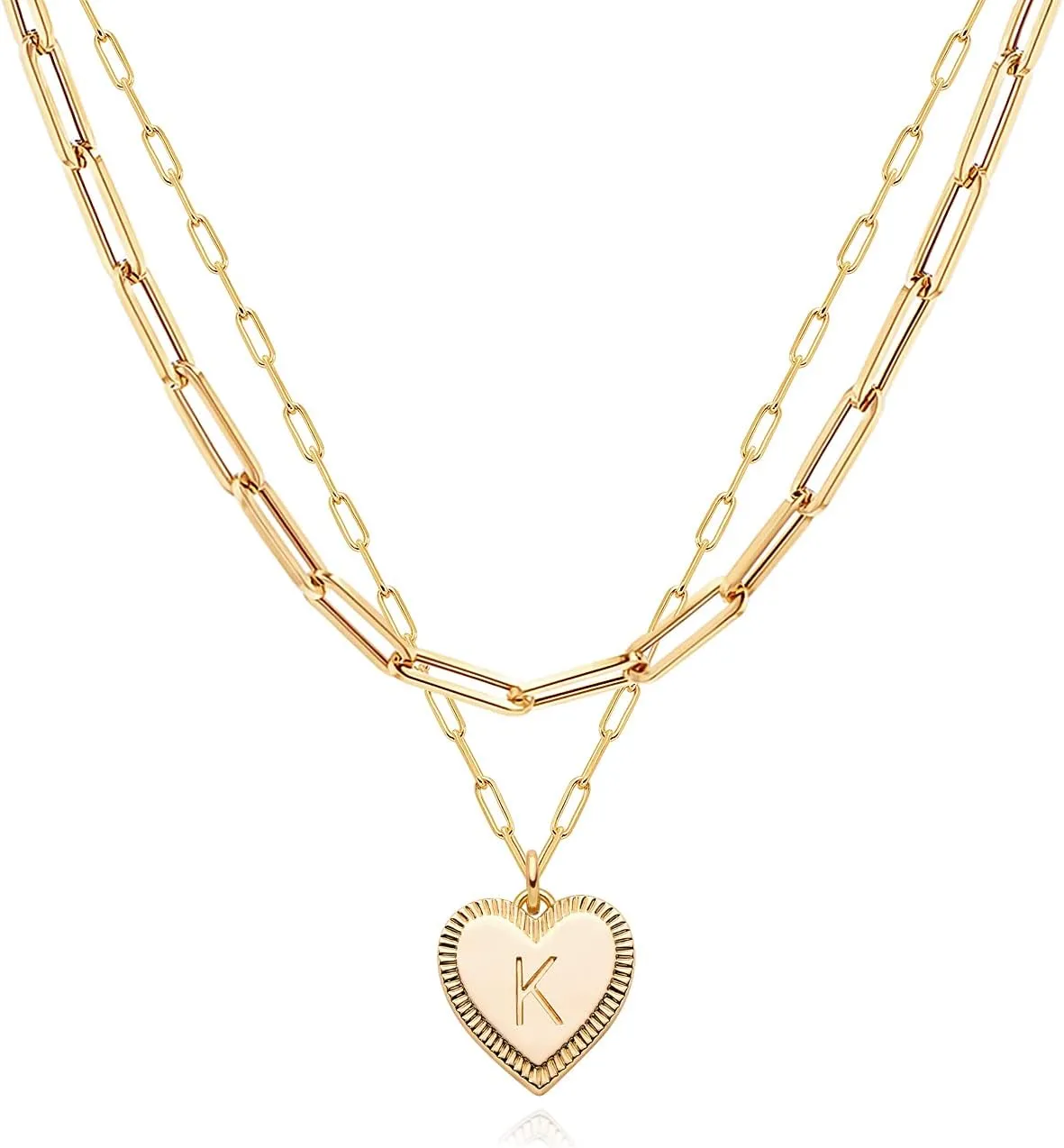 Gold Heart Necklace for Women Layered Initial Pendant Necklace Paperclip Gold Chain Aesthetic Jewelry Personalized 14k Gold Plated Necklaces