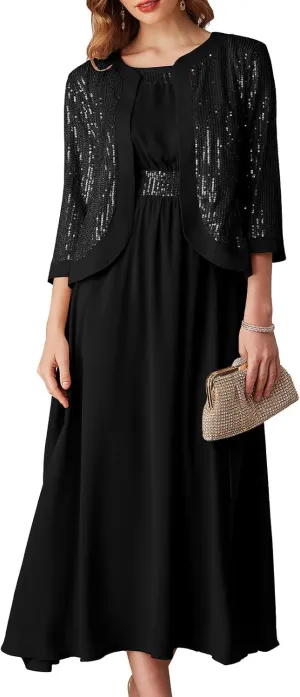 GRACE KARIN Women's Formal Dresses Mother of The Bride Dresses for Wedding Party Cocktail Dress Two Piece Dress Sequin Dress