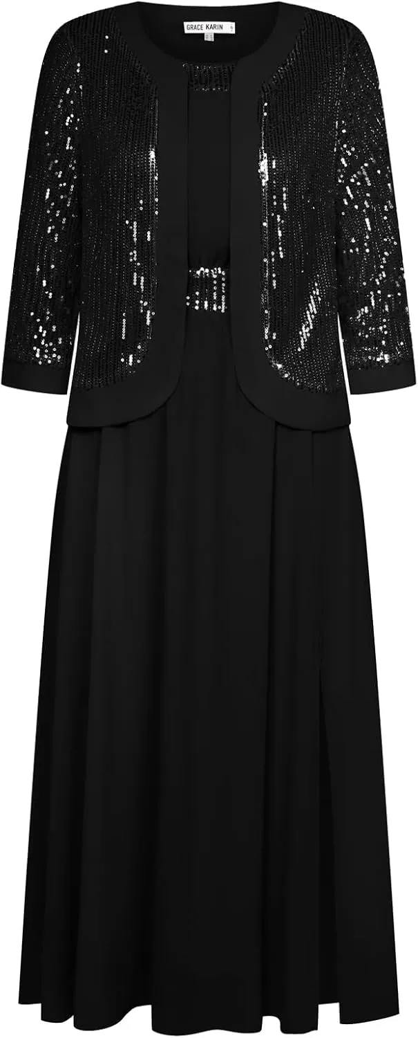 GRACE KARIN Women's Formal Dresses Mother of The Bride Dresses for Wedding Party Cocktail Dress Two Piece Dress Sequin Dress