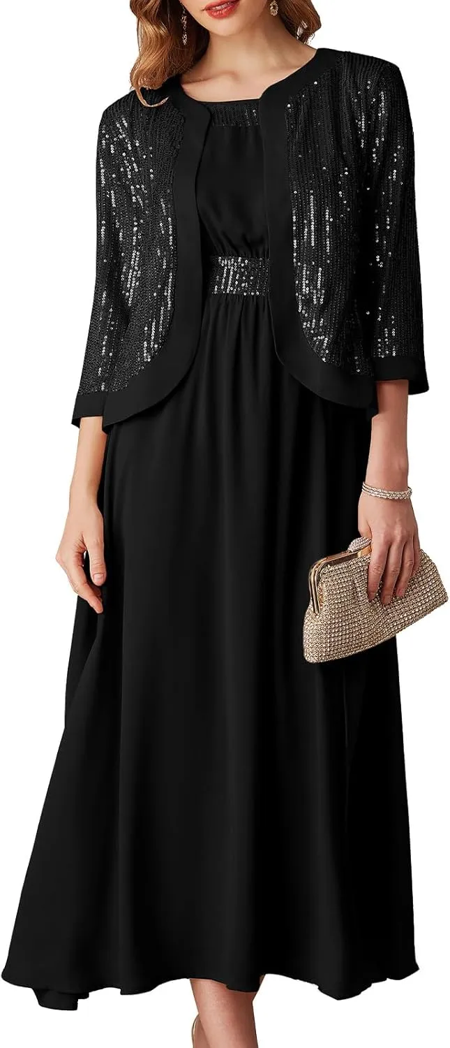GRACE KARIN Women's Formal Dresses Mother of The Bride Dresses for Wedding Party Cocktail Dress Two Piece Dress Sequin Dress