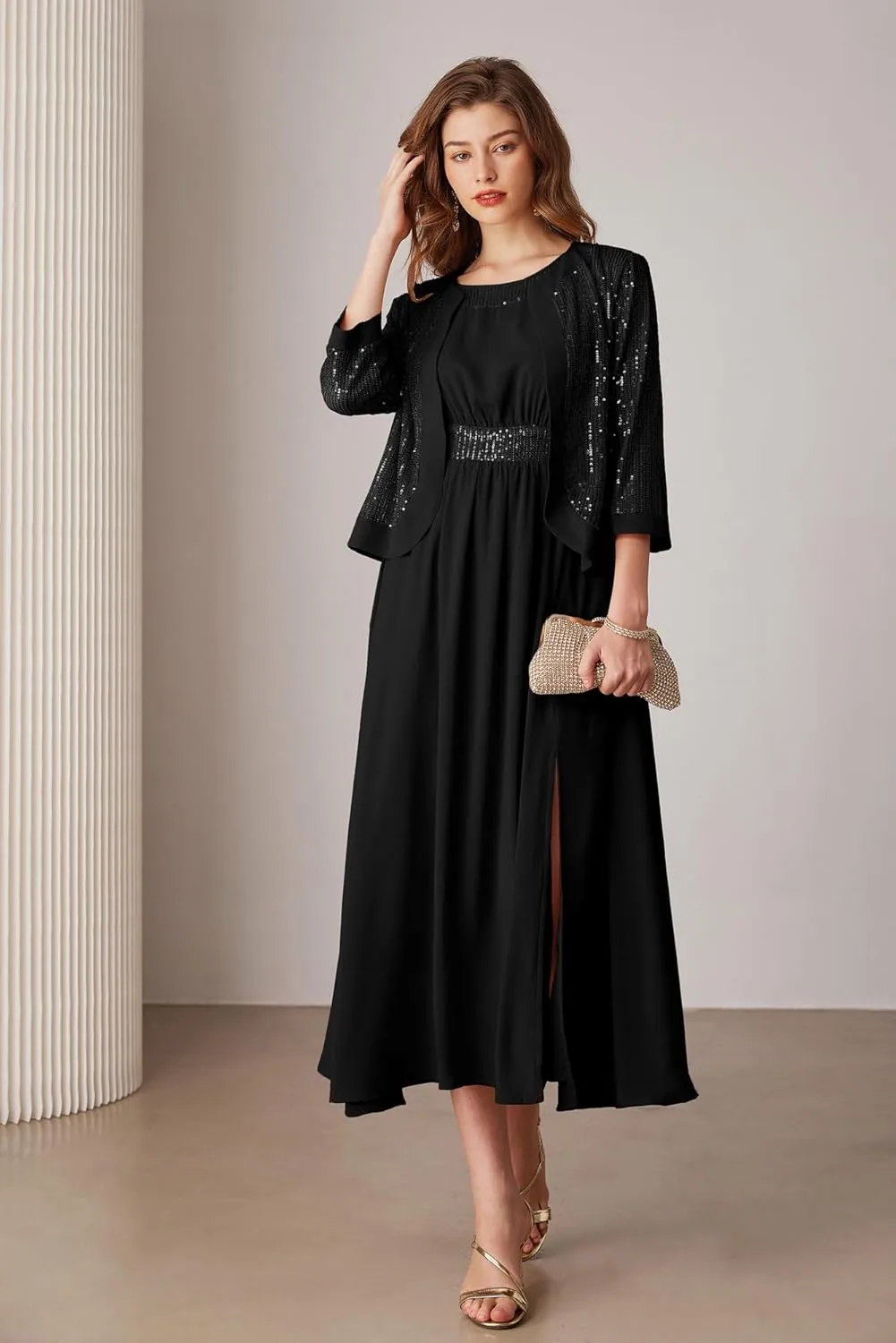 GRACE KARIN Women's Formal Dresses Mother of The Bride Dresses for Wedding Party Cocktail Dress Two Piece Dress Sequin Dress