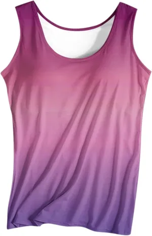 Gradient Tank Tops for Women Built in Bra Ombre Sleeveless Athletic Workout Camisole Tops Comfy Stretchy Daily Yoga Top