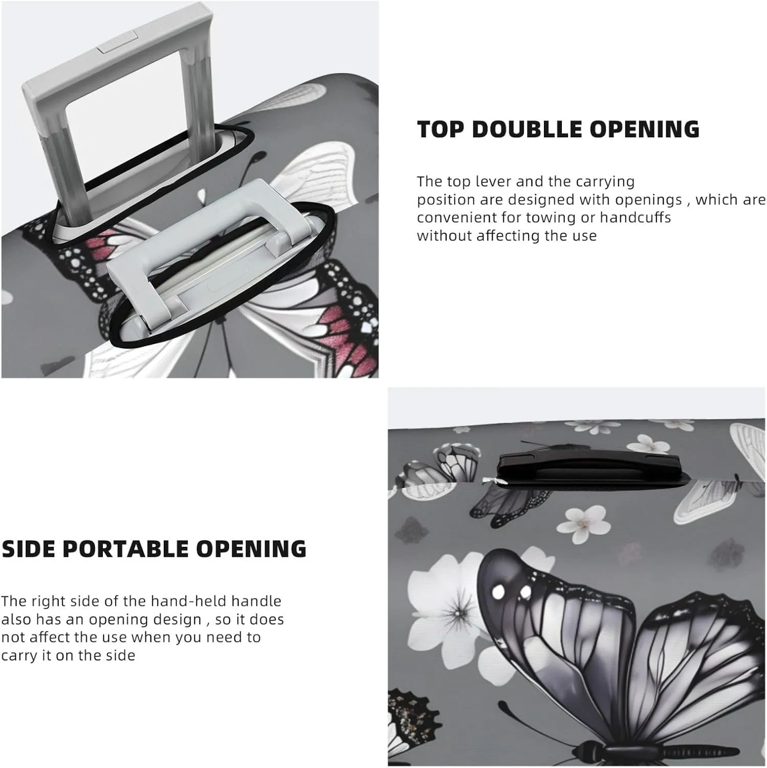 Gray Teal Butterfly Print Practical Elastic Washable Travel Luggage Cover with Concealed Zipper for Suitcases