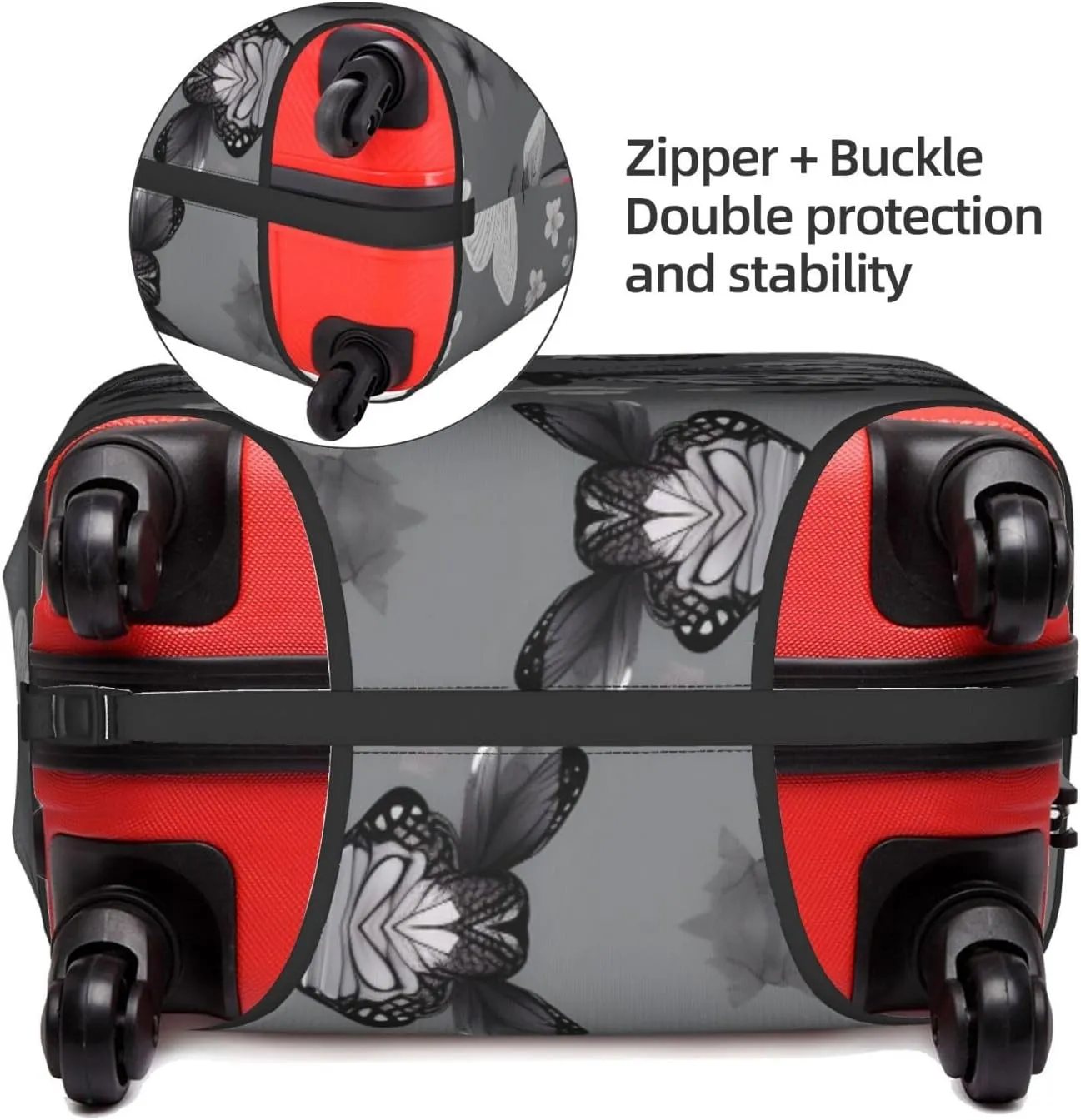 Gray Teal Butterfly Print Practical Elastic Washable Travel Luggage Cover with Concealed Zipper for Suitcases
