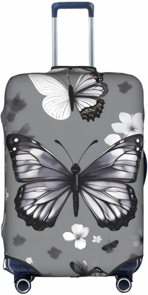 Gray Teal Butterfly Print Practical Elastic Washable Travel Luggage Cover with Concealed Zipper for Suitcases