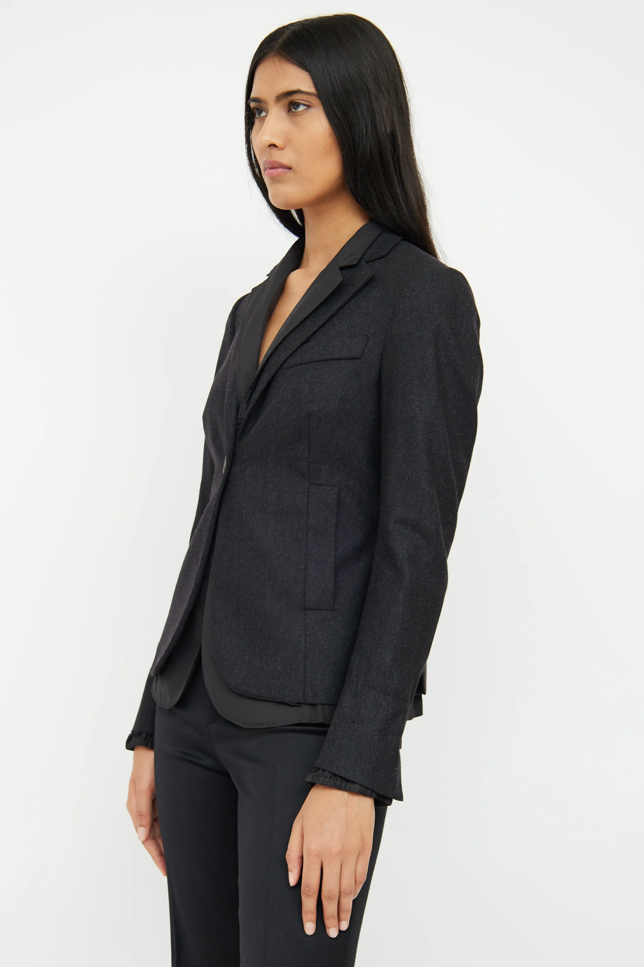 Grey Wool & Black Layered Blazer