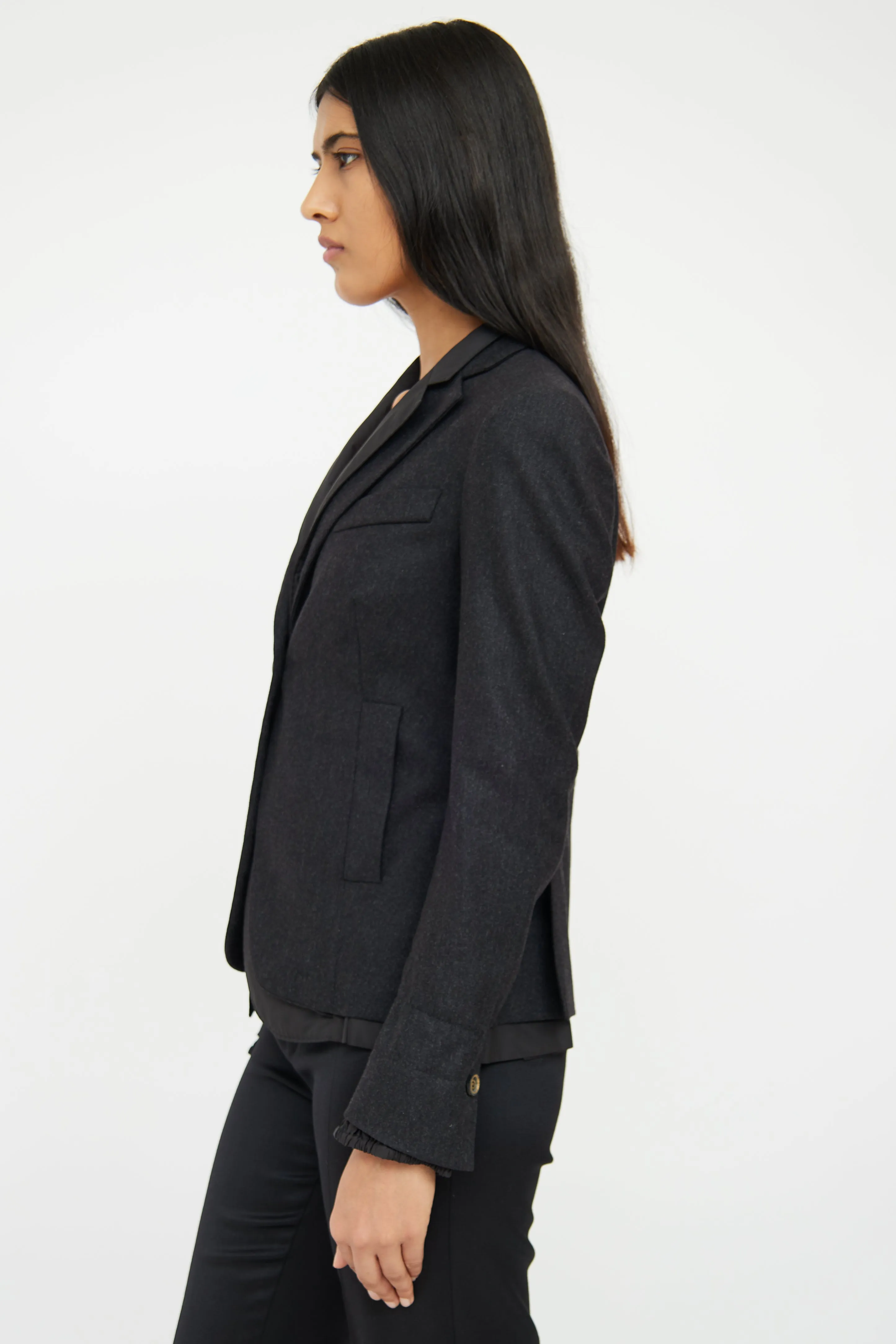 Grey Wool & Black Layered Blazer