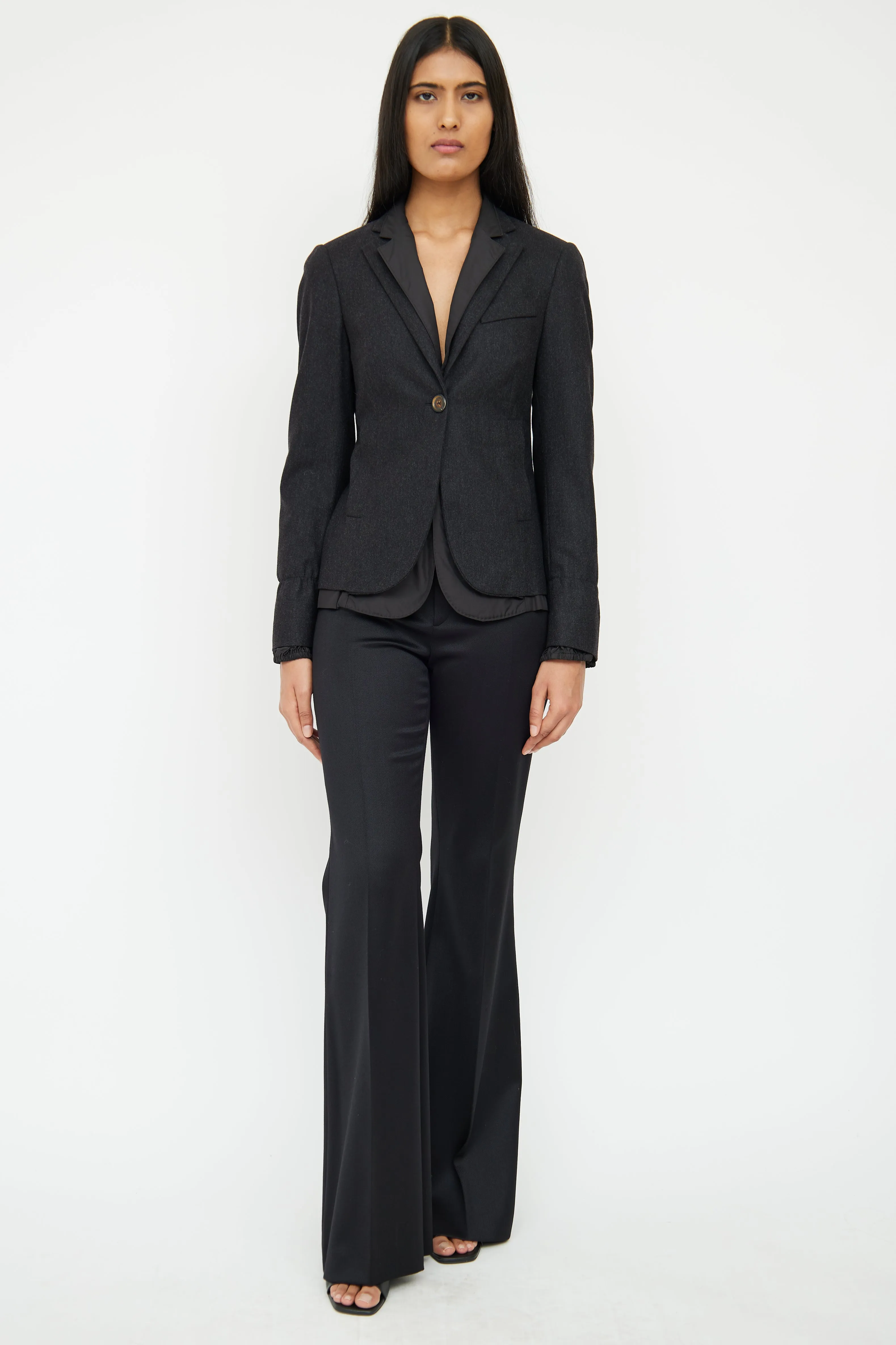 Grey Wool & Black Layered Blazer
