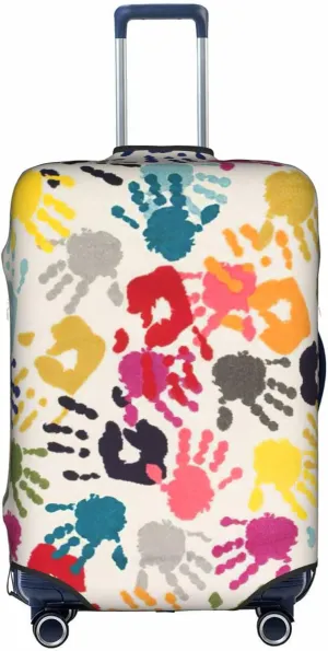 Hand Print Print Practical Elastic Washable Travel Luggage Cover with Concealed Zipper for Suitcases
