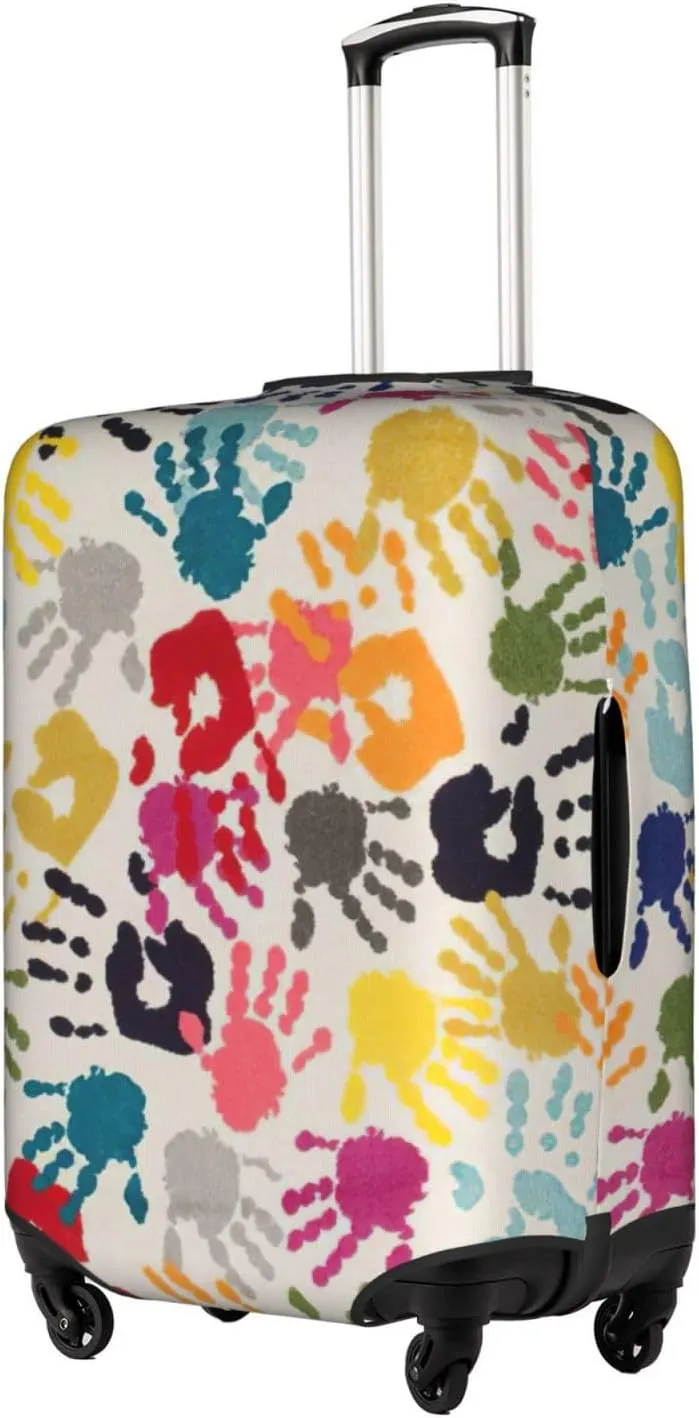 Hand Print Print Practical Elastic Washable Travel Luggage Cover with Concealed Zipper for Suitcases