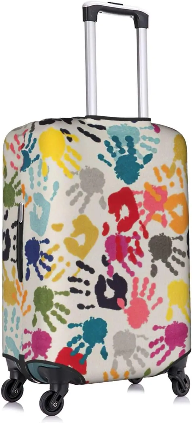 Hand Print Print Practical Elastic Washable Travel Luggage Cover with Concealed Zipper for Suitcases