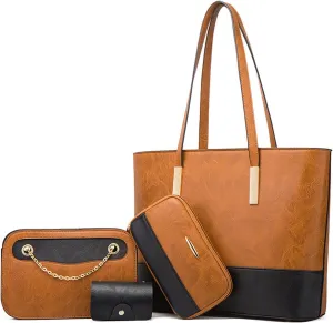 Handbag for Women PU Leathe Wallet Tote Bag Shoulder Bags Top Handle Satchel 4pcs Purse Set