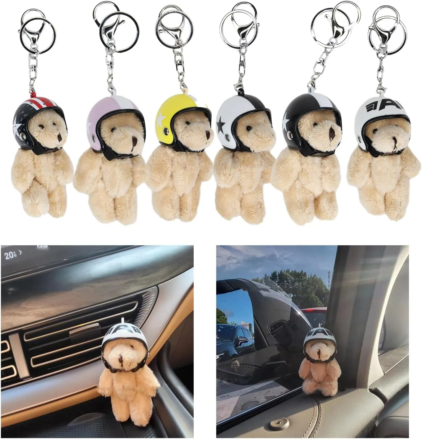 Handmade Helmeted Bear Charm Keychains Lovely Ornament Women Car Keyring Backpack Handbag Charm Pendant Keys Holder