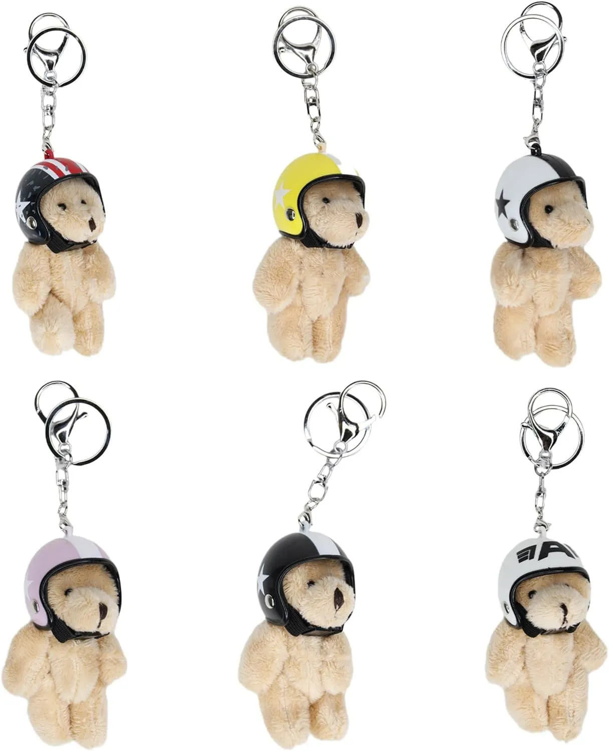 Handmade Helmeted Bear Charm Keychains Lovely Ornament Women Car Keyring Backpack Handbag Charm Pendant Keys Holder