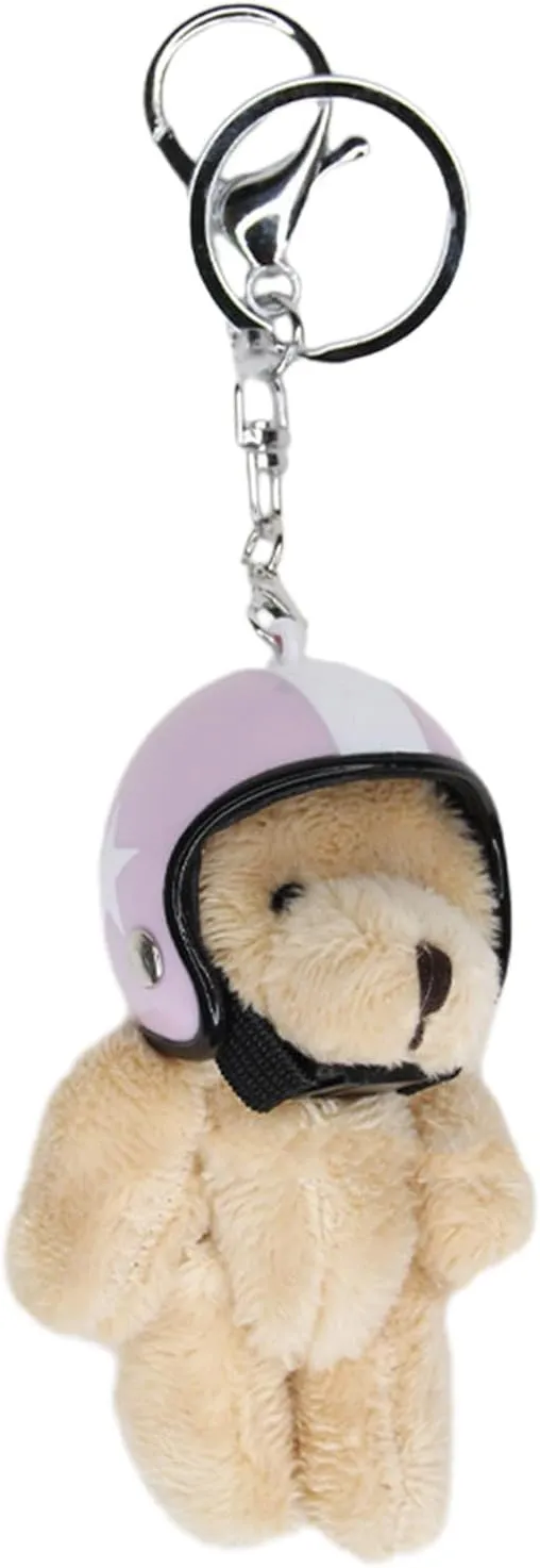 Handmade Helmeted Bear Charm Keychains Lovely Ornament Women Car Keyring Backpack Handbag Charm Pendant Keys Holder