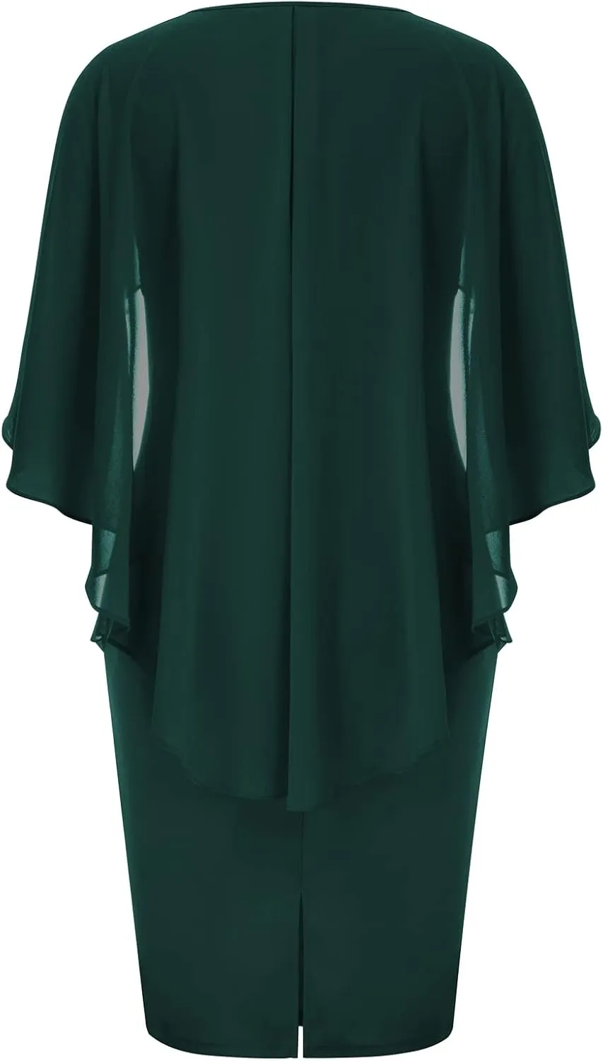 Hanna Nikole Women's Plus Size Chiffon Ruffle Flattering Cape Sleeve Bodycon Pencil Dress
