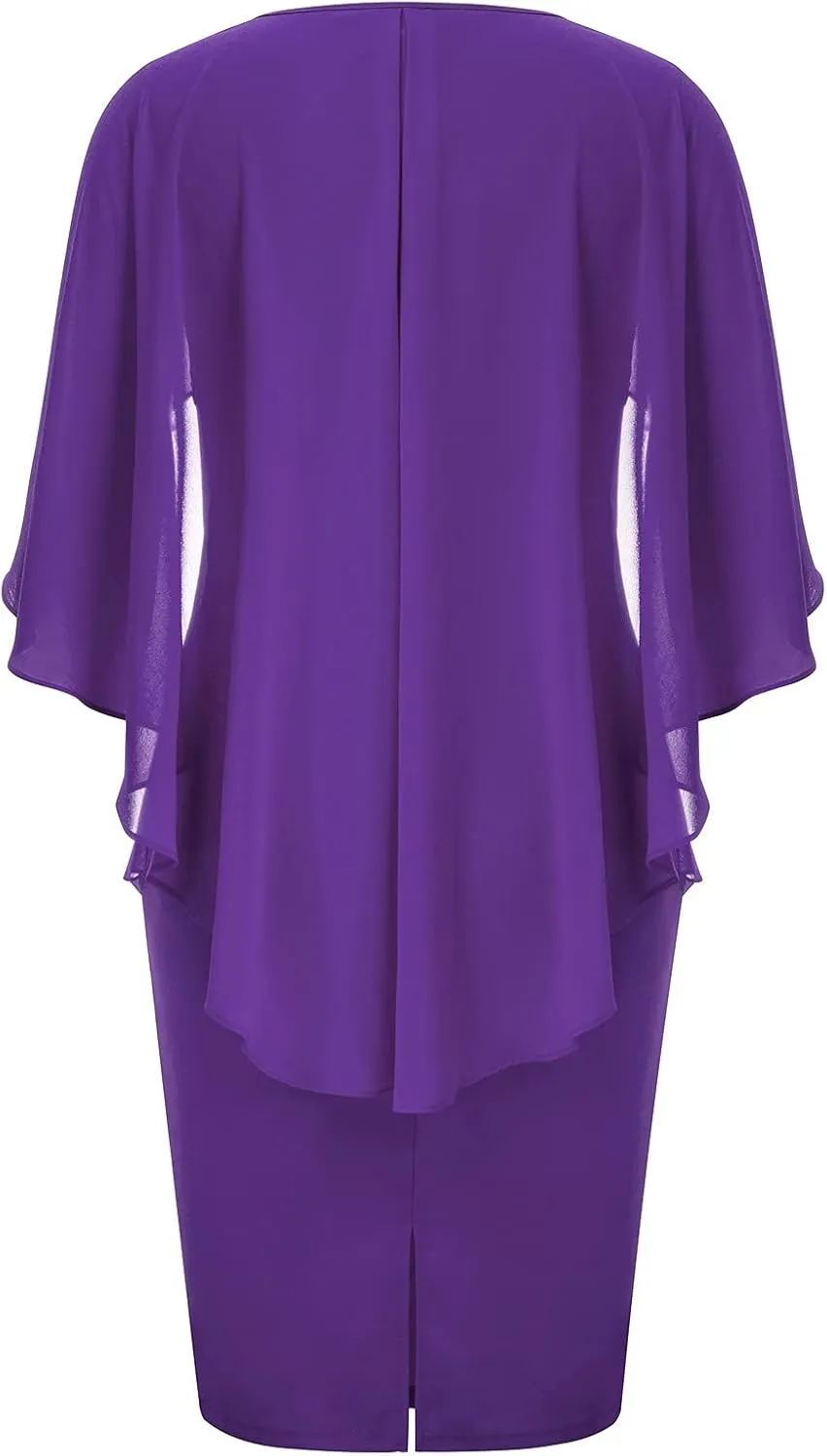 Hanna Nikole Women's Plus Size Chiffon Ruffle Flattering Cape Sleeve Bodycon Pencil Dress