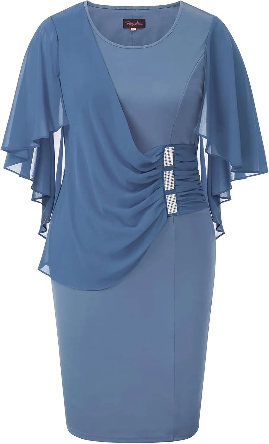 Hanna Nikole Women's Plus Size Chiffon Ruffle Flattering Cape Sleeve Bodycon Pencil Dress
