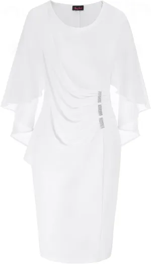 Hanna Nikole Women's Plus Size Chiffon Ruffle Flattering Cape Sleeve Bodycon Pencil Dress