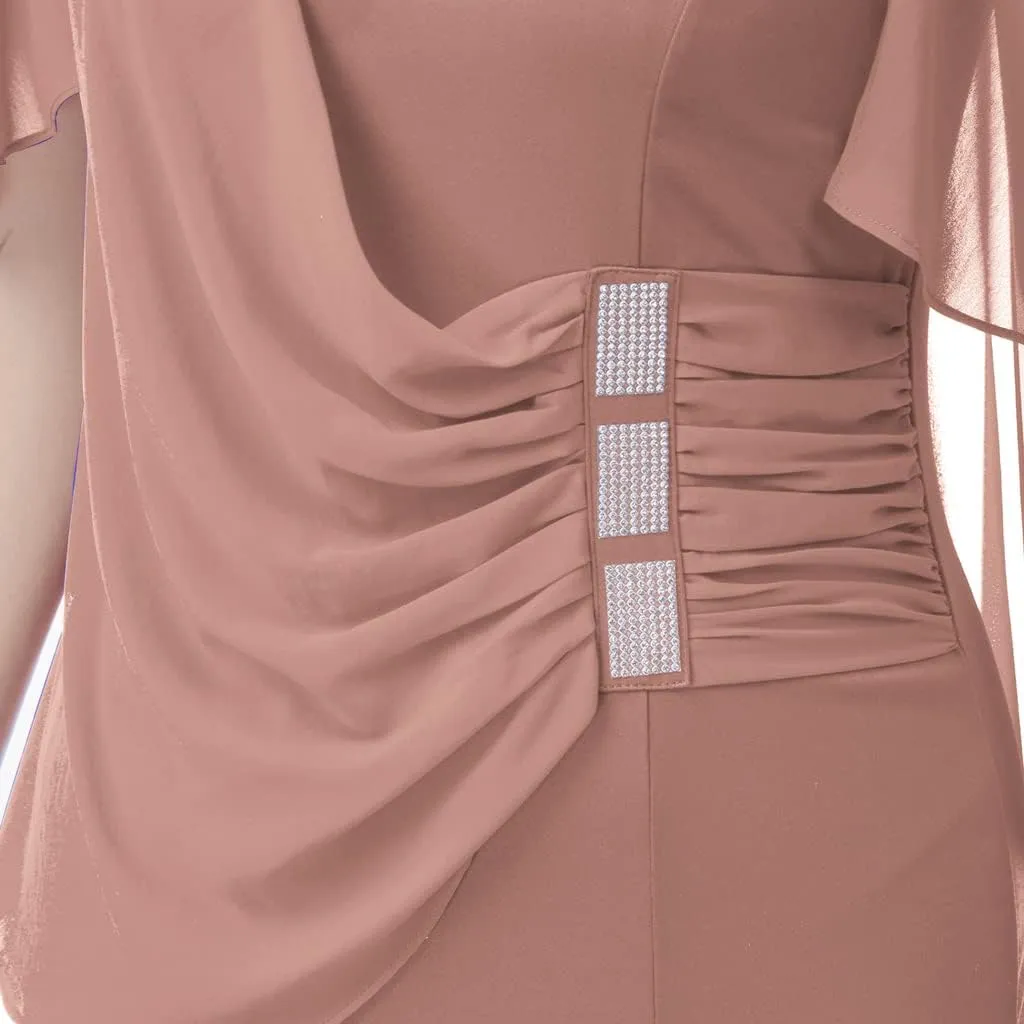 Hanna Nikole Women's Plus Size Chiffon Ruffle Flattering Cape Sleeve Bodycon Pencil Dress