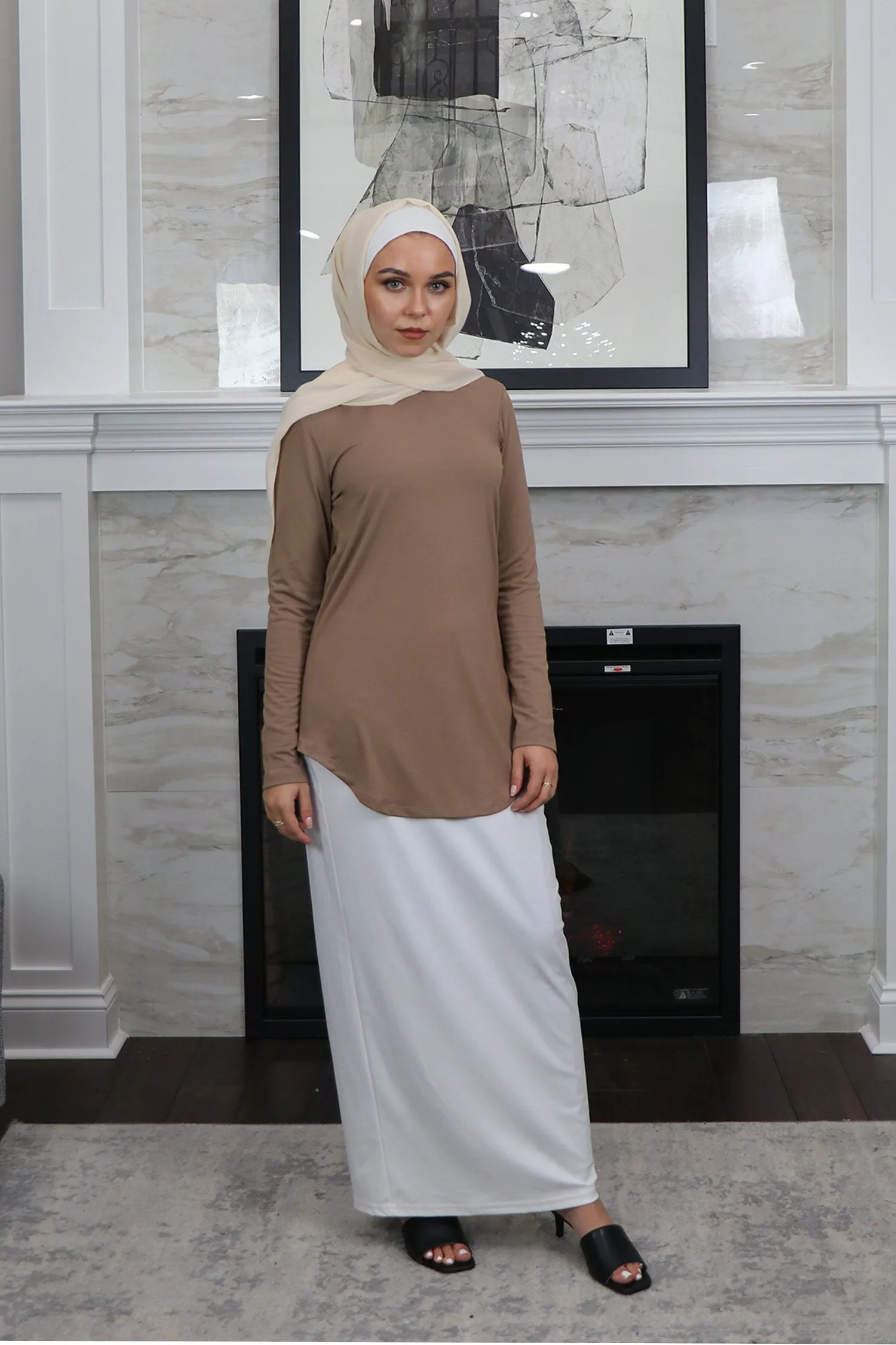 High Neck Long Sleeve Top- Tan