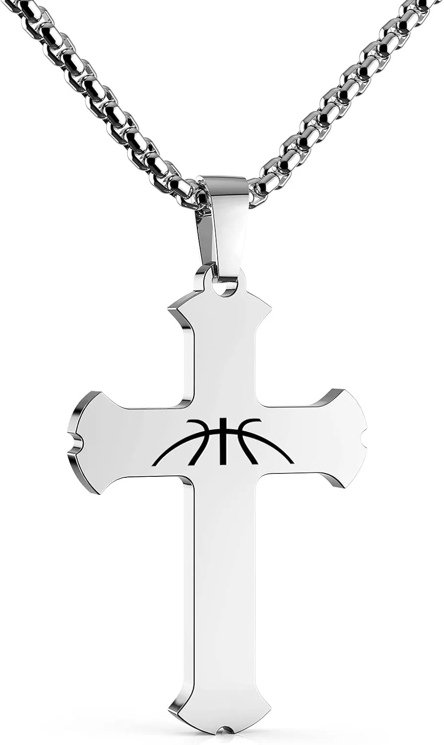 HOFOYA Cross Pendant Necklace With Inspiring Bible Quote from Phil 4:13 Soccer Baseball Basketball Football Volleyball Necklace Jewelry Gift for Men Teen Boys Girls.
