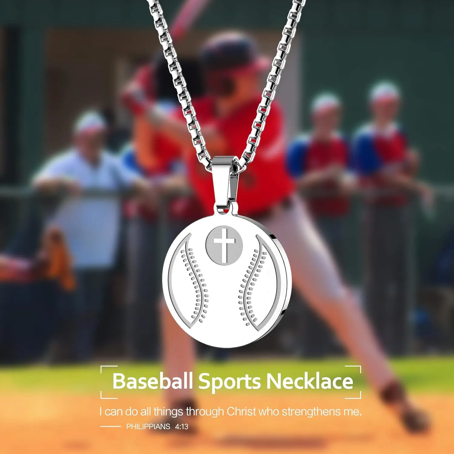 HOFOYA Sports Athletes Necklace with Inspiring Bible Quote from Phil 4:13 Baseball Basketball Football Soccer Volleyball Pendant Jewelry Gift for Men Teen boys girls,Christ Baptist gifts.