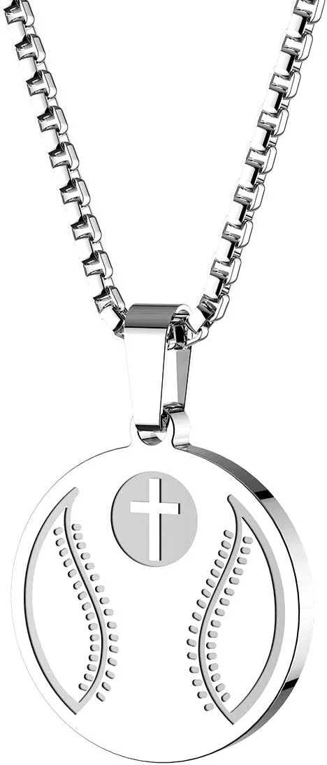 HOFOYA Sports Athletes Necklace with Inspiring Bible Quote from Phil 4:13 Baseball Basketball Football Soccer Volleyball Pendant Jewelry Gift for Men Teen boys girls,Christ Baptist gifts.