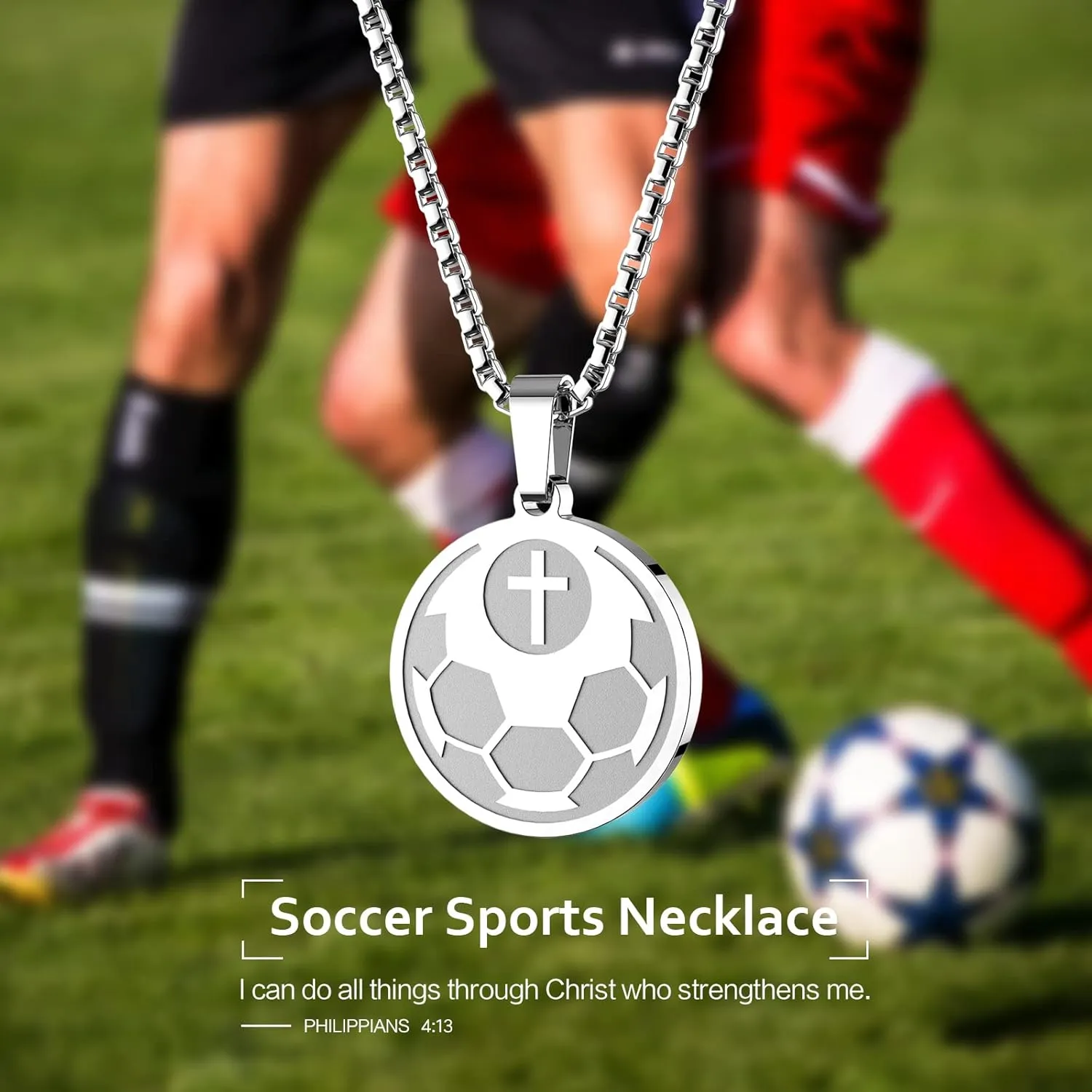 HOFOYA Sports Athletes Necklace with Inspiring Bible Quote from Phil 4:13 Baseball Basketball Football Soccer Volleyball Pendant Jewelry Gift for Men Teen boys girls,Christ Baptist gifts.