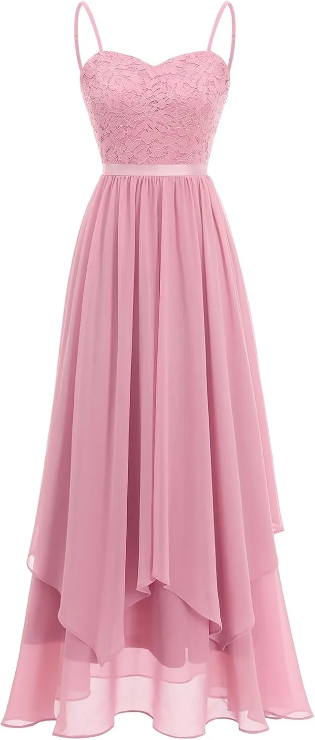HomRain Women Spaghetti Strap Chiffon Maxi Dress Cocktail Prom Homecoming Wedding Guest Dress