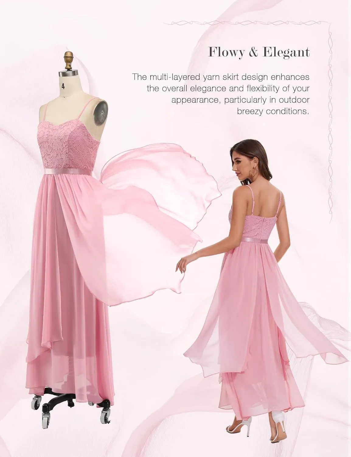 HomRain Women Spaghetti Strap Chiffon Maxi Dress Cocktail Prom Homecoming Wedding Guest Dress