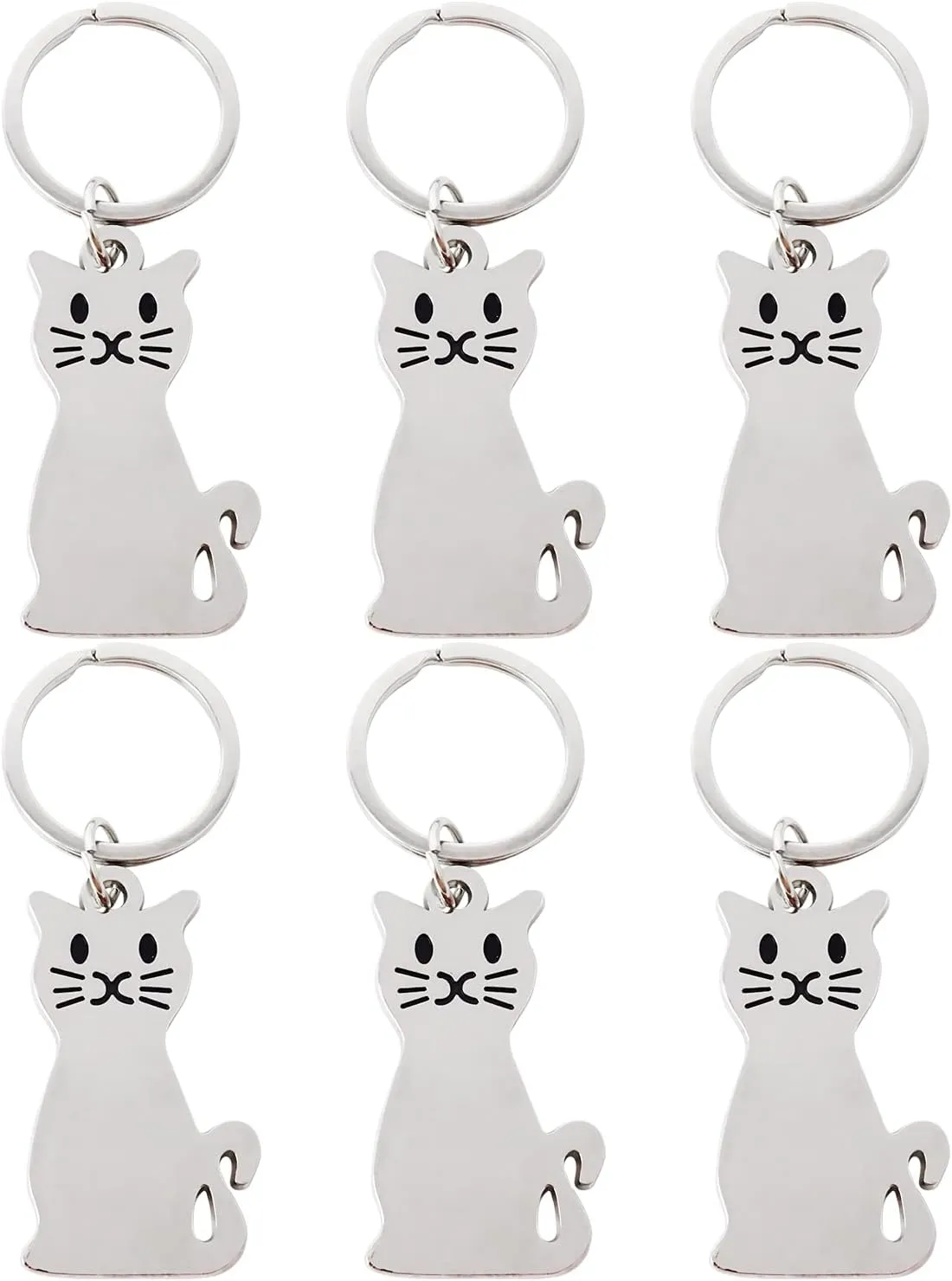 Honbay 6PCS Metal Cute Cat Keychains Cat Keyfob Car Keyrings Bag Charm Pendant Funny Keychains for Women Men Handbags Purses Belts