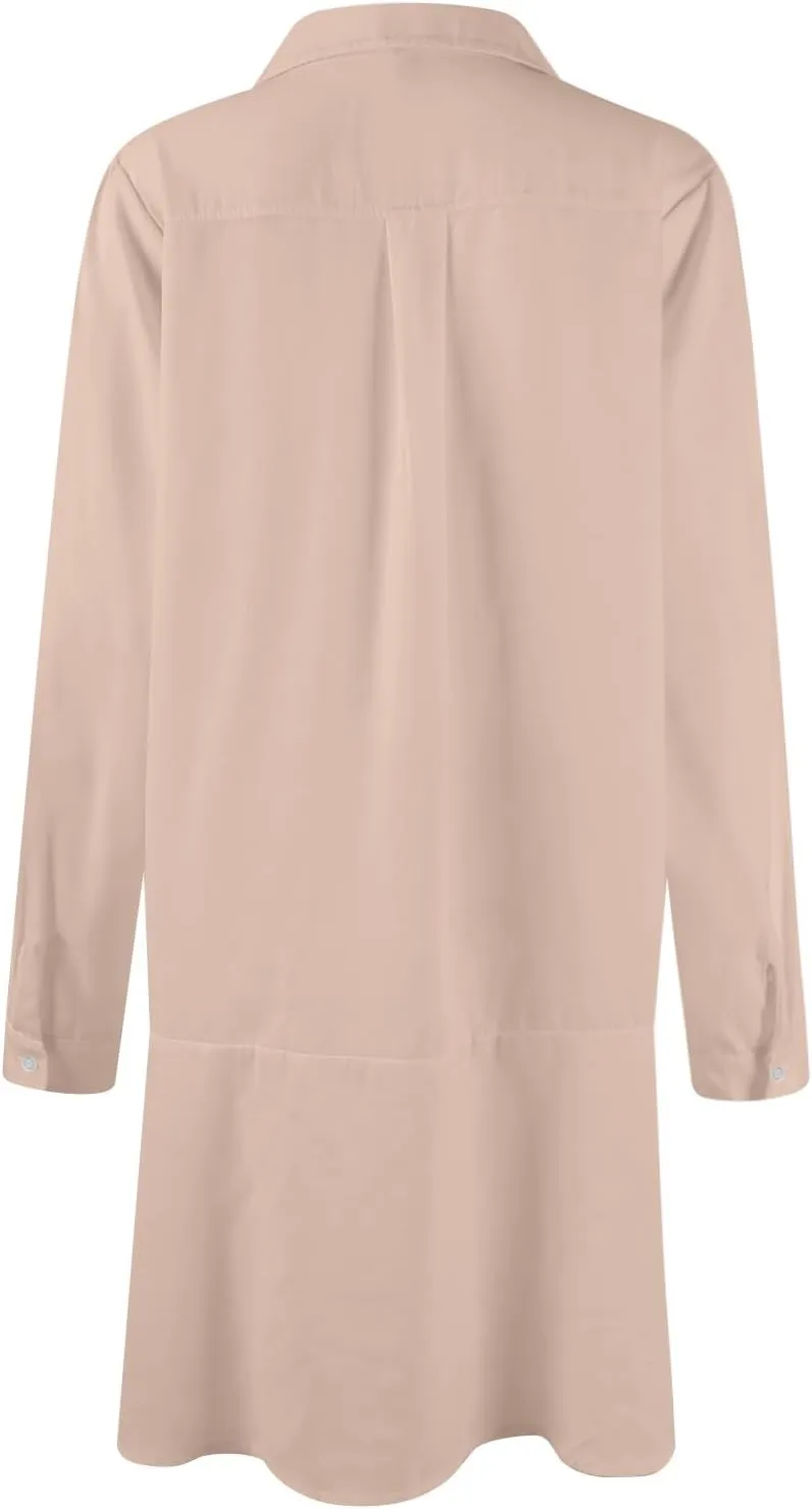 HXHYQKP Shirt Dresses for Women Long Sleeve Button Down Shirt Dress Ruffle Flowy Casual Tunic Shift Mini Dresses