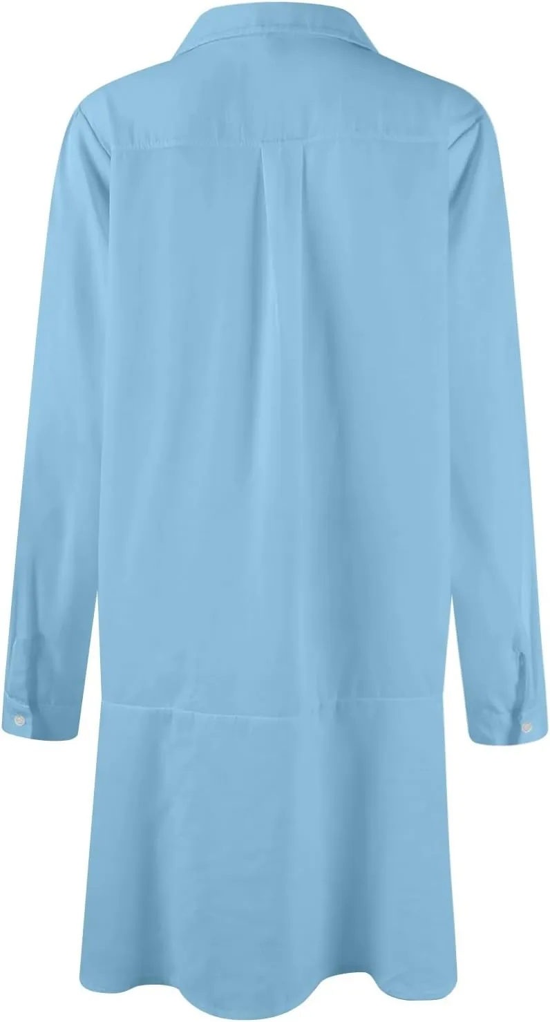 HXHYQKP Shirt Dresses for Women Long Sleeve Button Down Shirt Dress Ruffle Flowy Casual Tunic Shift Mini Dresses