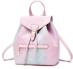 I IHAYNER Leather Drawstring Backpack for Women Stylish Color-Blocked Printed Design Durable Functional Backpack for Travel Pink